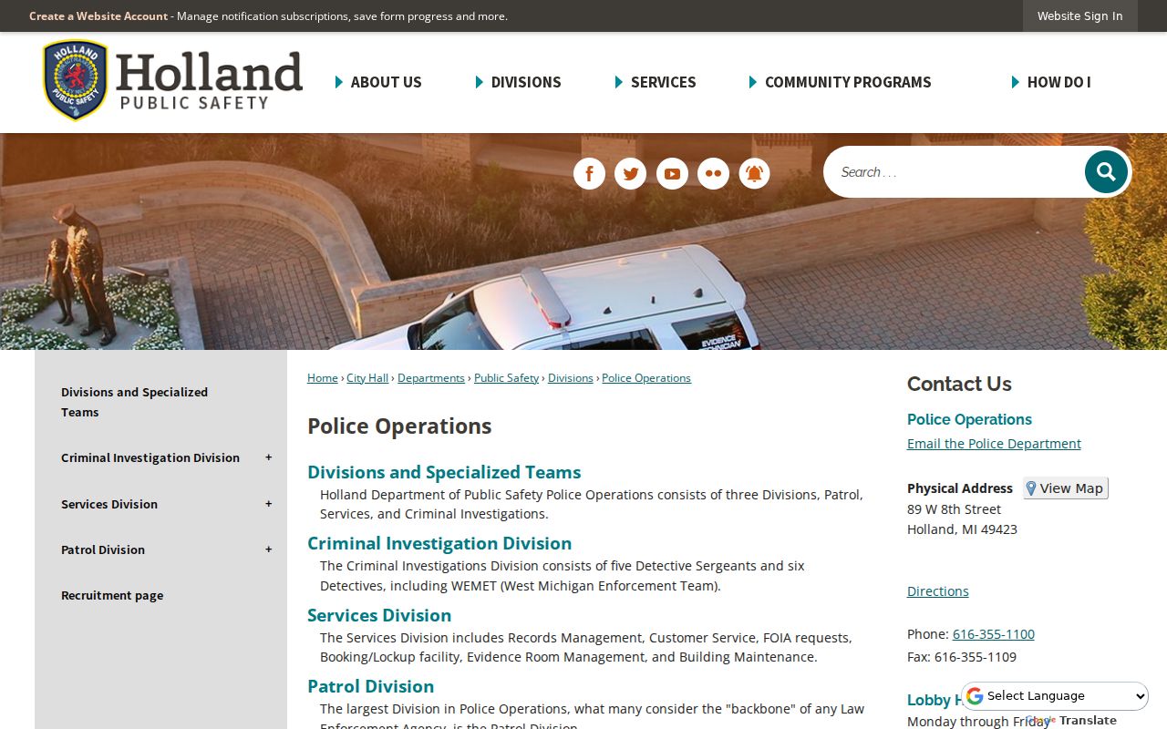 Holland Police Operations source for Holland criminal records