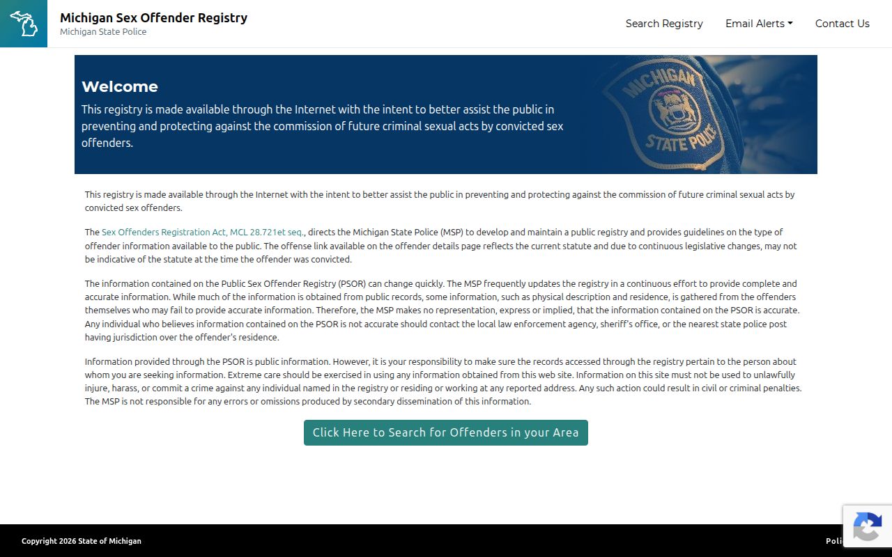 Allegan County sex offender search fields on Michigan PSOR