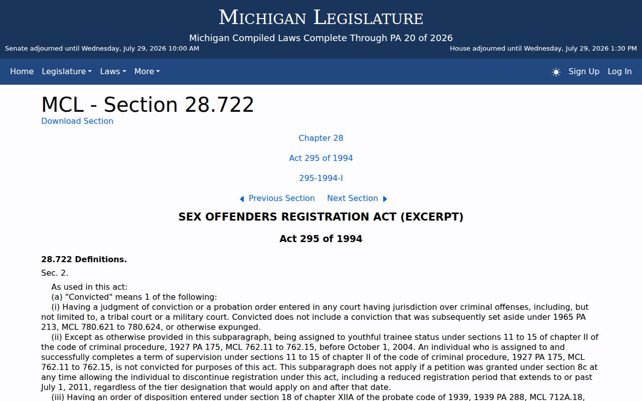 Allegan County sex offender registry tier definitions under Michigan law