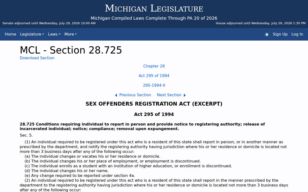 Allegan County sex offender reporting requirements under Michigan law