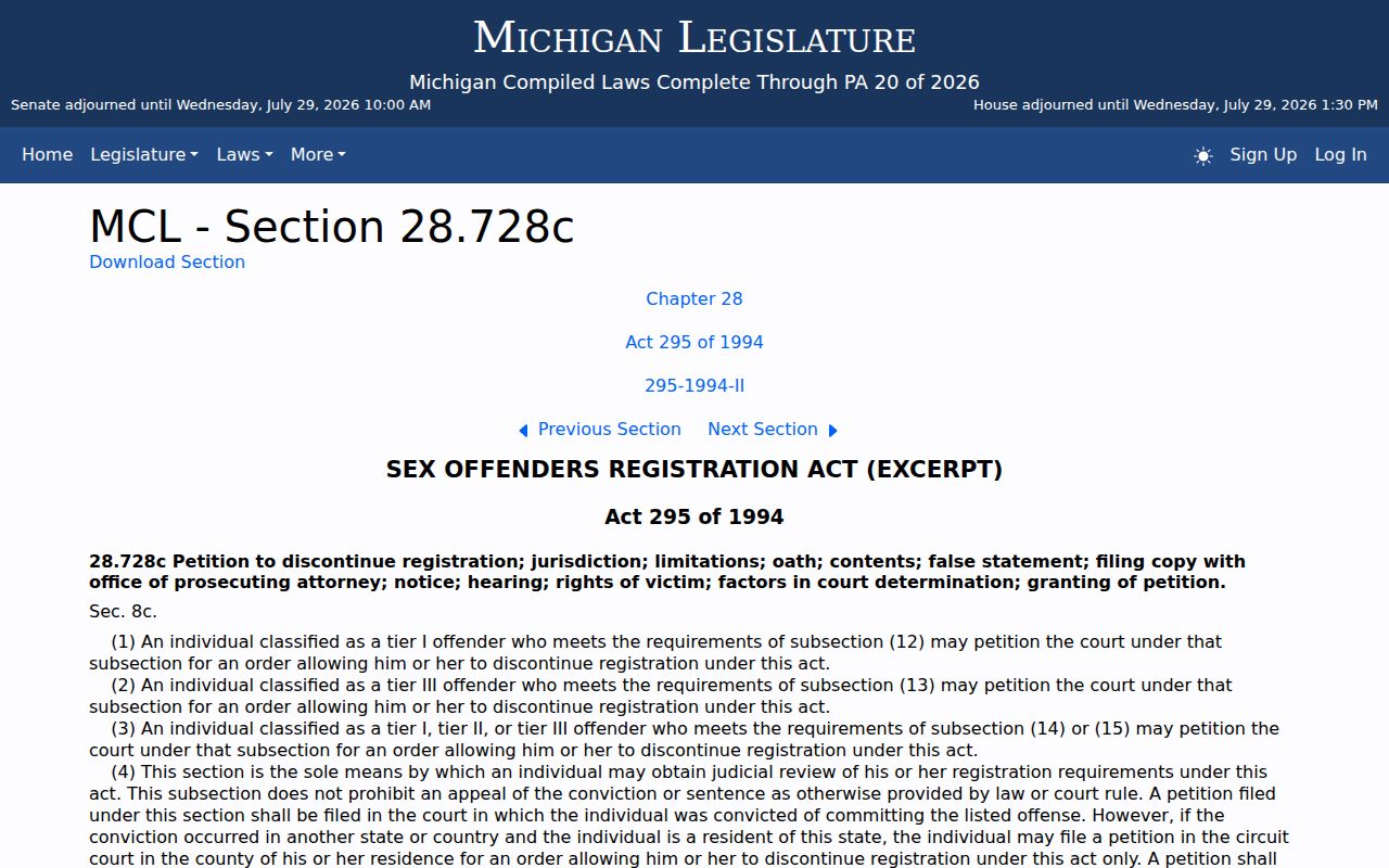 Allegan County sex offender registry lawful-use rules under MCL 28.728c